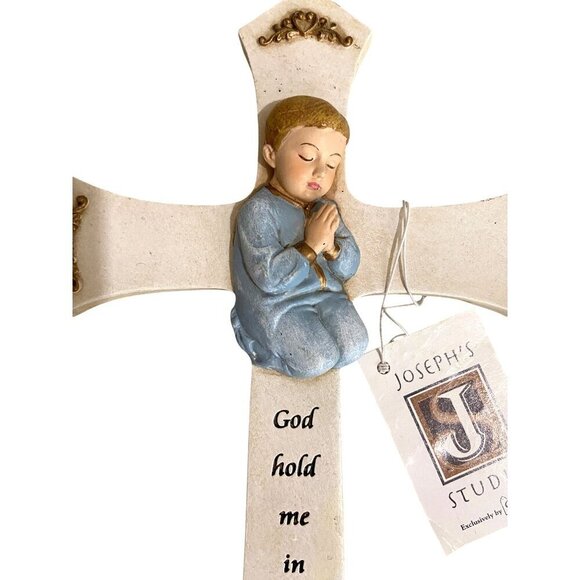 Josephs Studio Baby and Baptism Collection, 8.25"H PRAYING BOY‎ CROSS - Picture 2 of 3